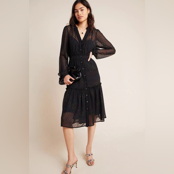 Anthropologie Dresses & Skirts - Anthropologie Audrey Clip Dot Shirtdress Midi Black Multi Size 16